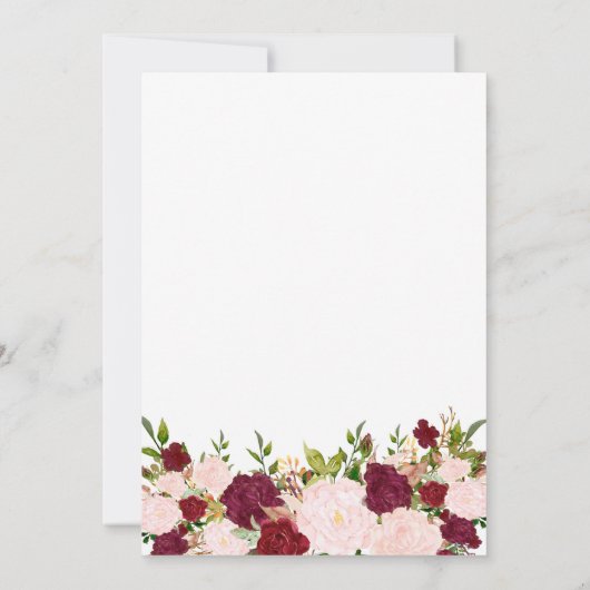 ブルグンディパーソナライズされたフローラ誕生日 招待状 (裏面)