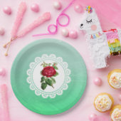 ブルグンディパーソナライズされたヴィンテージバラ紙プレート ペーパープレート (パーティー)