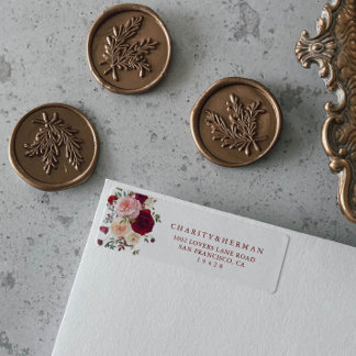 ブルグンディピンク赤面フローラ差出人住所ラベル ラベル