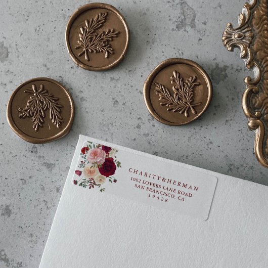 ブルグンディピンク赤面フローラ差出人住所ラベル ラベル