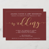 ブルグンディファンシー金ゴールド結婚式招待状 招待状 (正面/裏面)