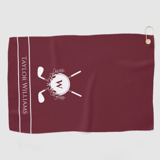 ブルグンディホワイトクロスゴルフクラブリースモノグラム ゴルフタオル (横)