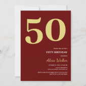 ブルグンディミニマル金ゴールドタイポグラフィ誕生日 招待状 (正面)