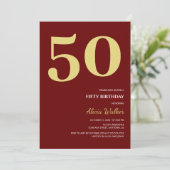 ブルグンディミニマル金ゴールドタイポグラフィ誕生日 招待状 (スタンド正面)