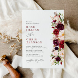 ブルグンディモダンと赤面フローラ結婚ズ 招待状