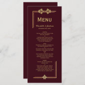 ブルグンディモダンと金ゴールドグリッター結婚ズ メニュー (正面/裏面)