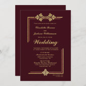 ブルグンディモダンと金ゴールドグリッター結婚ズ 招待状 (正面/裏面)