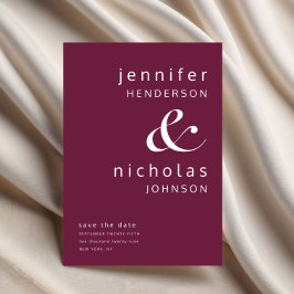 ブルグンディモダンアンパサンドタイポグラフィ結婚ズ セーブザデート