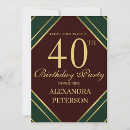 ブルグンディモダングリーンと金ゴールドストライプ誕生日 招待状