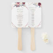 ブルグンディモダンフローラアイボリー結婚式 プログラム ハンドファン (正面&裏面)