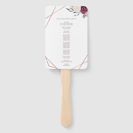 ブルグンディモダンフローラアイボリー結婚式 プログラム ハンドファン (裏面)