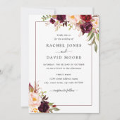 ブルグンディモダンフローラ結婚式招待状 招待状 (正面)