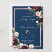 ブルグンディモダンブルー結婚式招待状ネイビーブルー 招待状 (正面)