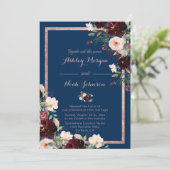 ブルグンディモダンブルー結婚式招待状ネイビーブルー 招待状 (スタンド正面)