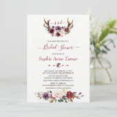 ブルグンディモダンプラムフローラ〔雄ジカの〕枝角ブライダルシャワー 招待状 (スタンド正面)