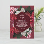 ブルグンディモダンマルーン素朴フローラ秋の結婚式 招待状 (スタンド正面)