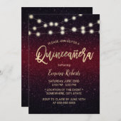 ブルグンディモダンレッドフェイクグリッターキンセアニェラ15 招待状 (正面/裏面)