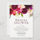 ブルグンディモダンレッドフローラボホブライダルシャワー 招待状 (正面)