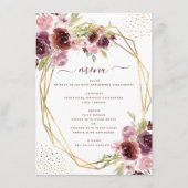 ブルグンディモダン幾何学フローラ結婚ズ メニュー (正面)