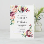 ブルグンディモダン赤面バラフローラアイボリー結婚ズ 招待状 (スタンド正面)