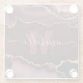 ブルグンディレッド&金ゴールドグリッターマーブルアゲートモノグラム ガラスコースター (裏面)