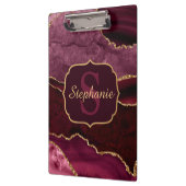 ブルグンディレッド&金ゴールドグリッターマーブルアゲートモノグラム クリップボード (左)