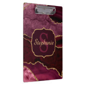 ブルグンディレッド&金ゴールドグリッターマーブルアゲートモノグラム クリップボード (右)
