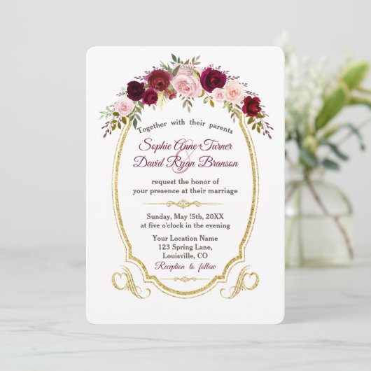 ブルグンディ王室のマルサラフローラ秋の結婚式 招待状 (スタンド正面)