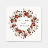 ブルグンディ素朴とアイボリーバラ結婚ズ スタンダードカクテルナプキン (正面)