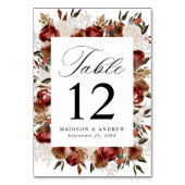 ブルグンディ素朴とアイボリーバラ結婚ズ テーブルナンバー (正面)