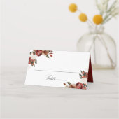 ブルグンディ素朴とアイボリーバラ結婚ズ プレイスカード (正面)