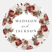 ブルグンディ素朴とアイボリーバラ結婚ズ ラウンドシール (正面)