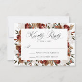 ブルグンディ素朴とアイボリーバラ結婚ズ 出欠カード (正面)