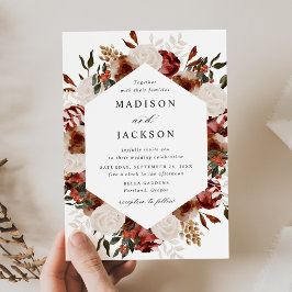 ブルグンディ素朴とアイボリーバラ結婚式招待状 招待状