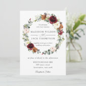 ブルグンディ素朴アイボリーオレンジフローラリース結婚ズ 招待状 (スタンド正面)