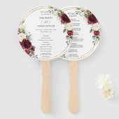 ブルグンディ素朴アイボリーフローラ金ゴールド結婚式 プログラム ハンドファン (正面&裏面)