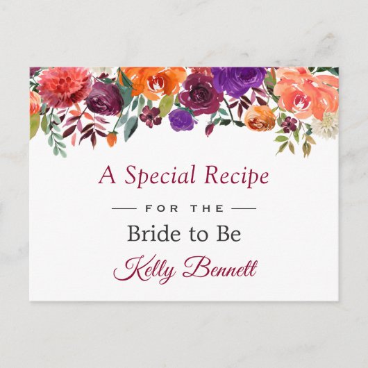 ブルグンディ素朴オレンジフローラブライダルシャワーレシピ ポストカード (正面)
