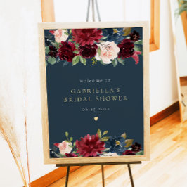 ブルグンディ素朴ネイビーフローラブライダルシャワー歓迎 ポスター