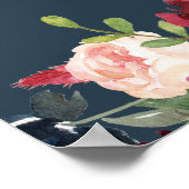 ブルグンディ素朴ネイビーフローラブライダルシャワー歓迎 ポスター (角)