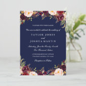 ブルグンディ素朴ネイビーフローラ結婚式招待状 招待状 (スタンド正面)