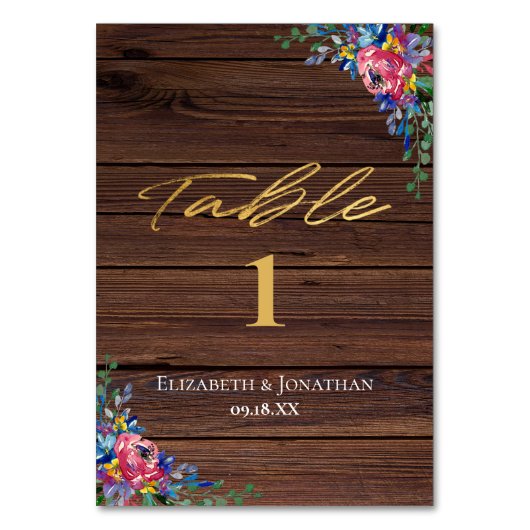 ブルグンディ素朴ネイビー金ゴールドフローラ披露宴 テーブルナンバー (正面)