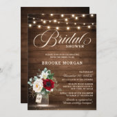 ブルグンディ素朴フローラメイスンジャーブライダルシャワー 招待状 (正面/裏面)