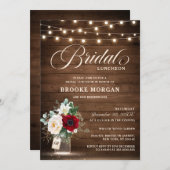 ブルグンディ素朴フローラメイスンジャールブライダルランチョン 招待状 (正面/裏面)