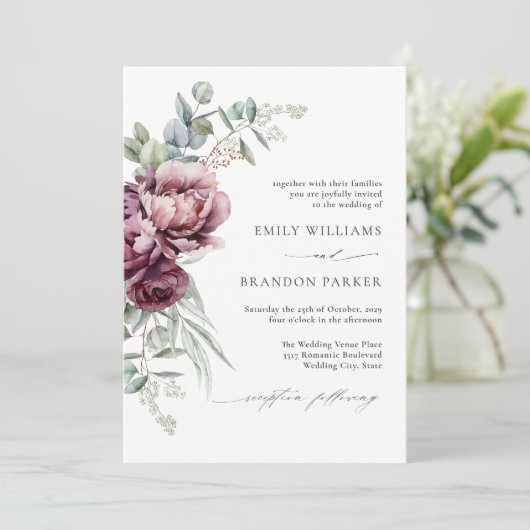 ブルグンディ素朴フローラ秋の結婚式 招待状 (スタンド正面)