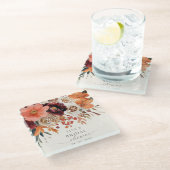 ブルグンディ素朴フローラ秋ブライダルシャワー ガラスコースター (アングル)