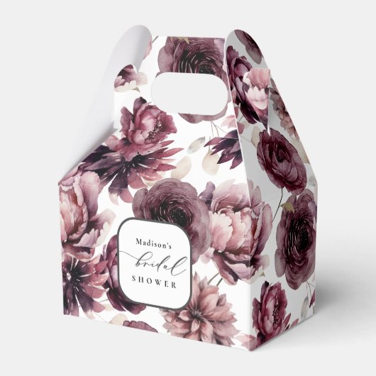ブルグンディ素朴プラムフローラブライダルシャワー フェイバーボックス (正面サイド)