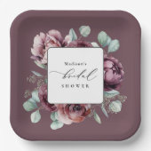 ブルグンディ素朴プラムフローラブライダルシャワー ペーパープレート (正面)