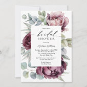 ブルグンディ素朴プラムフローラブライダルシャワー 招待状 (正面)