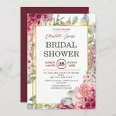ブルグンディ素朴マルサラピンクフローラブライダルシャワー 招待状 (正面/裏面)