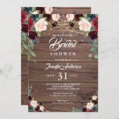 ブルグンディ素朴マルサラフローラブライダルシャワー 招待状 (正面/裏面)